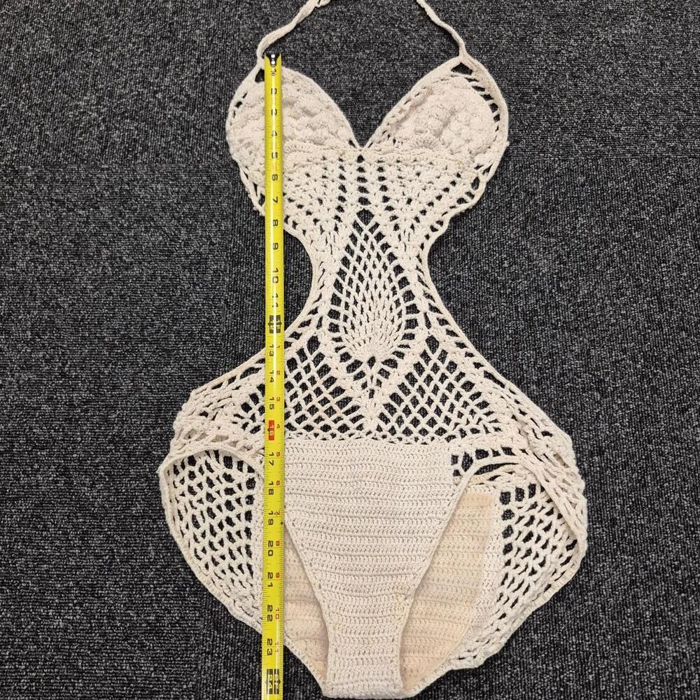 vintage Beachcomber Women's Cream Tan Cotton crochet Swimsuit-one-piece Monokini - Picture 8 of 10